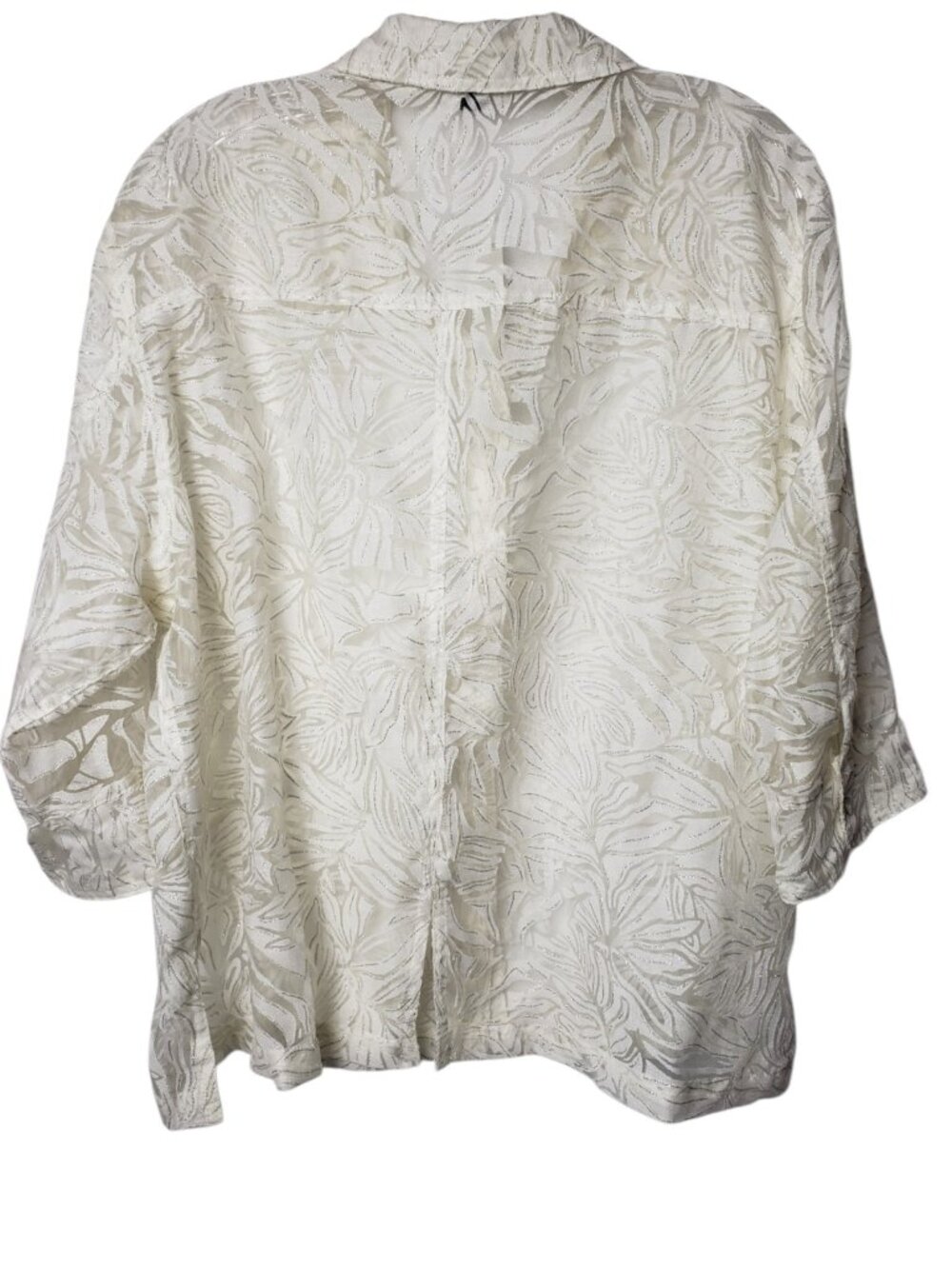 Notations Womens Semi-Sheer Floral Button-Down 3/4 sleeves Blouse Ivory XLarge - Picture 3 of 13